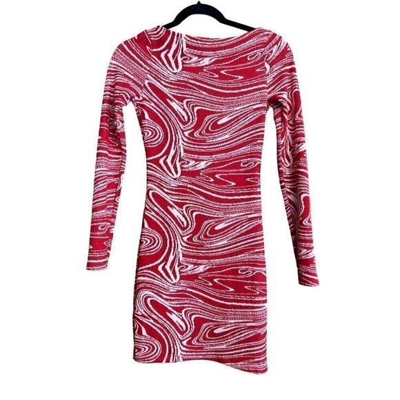 Zara Red & White Long Sleeve Knit Dress, Small, Queen Anne Neckline - Picture 6 of 6